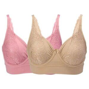 Rhonda Shear 2 Pack Butterknit No Wire Underwire Bra with Lace Size Small 666.1